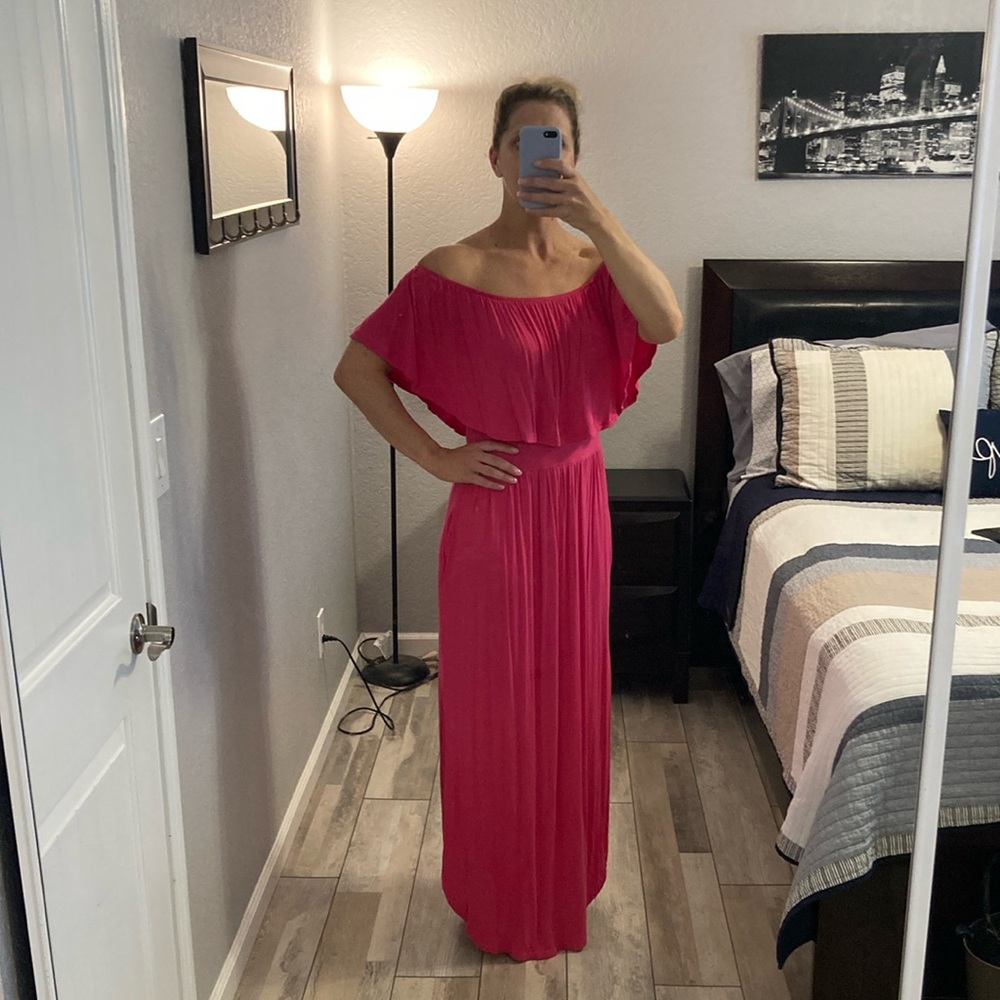 Magenta Off-Shoulder Maxi Dress